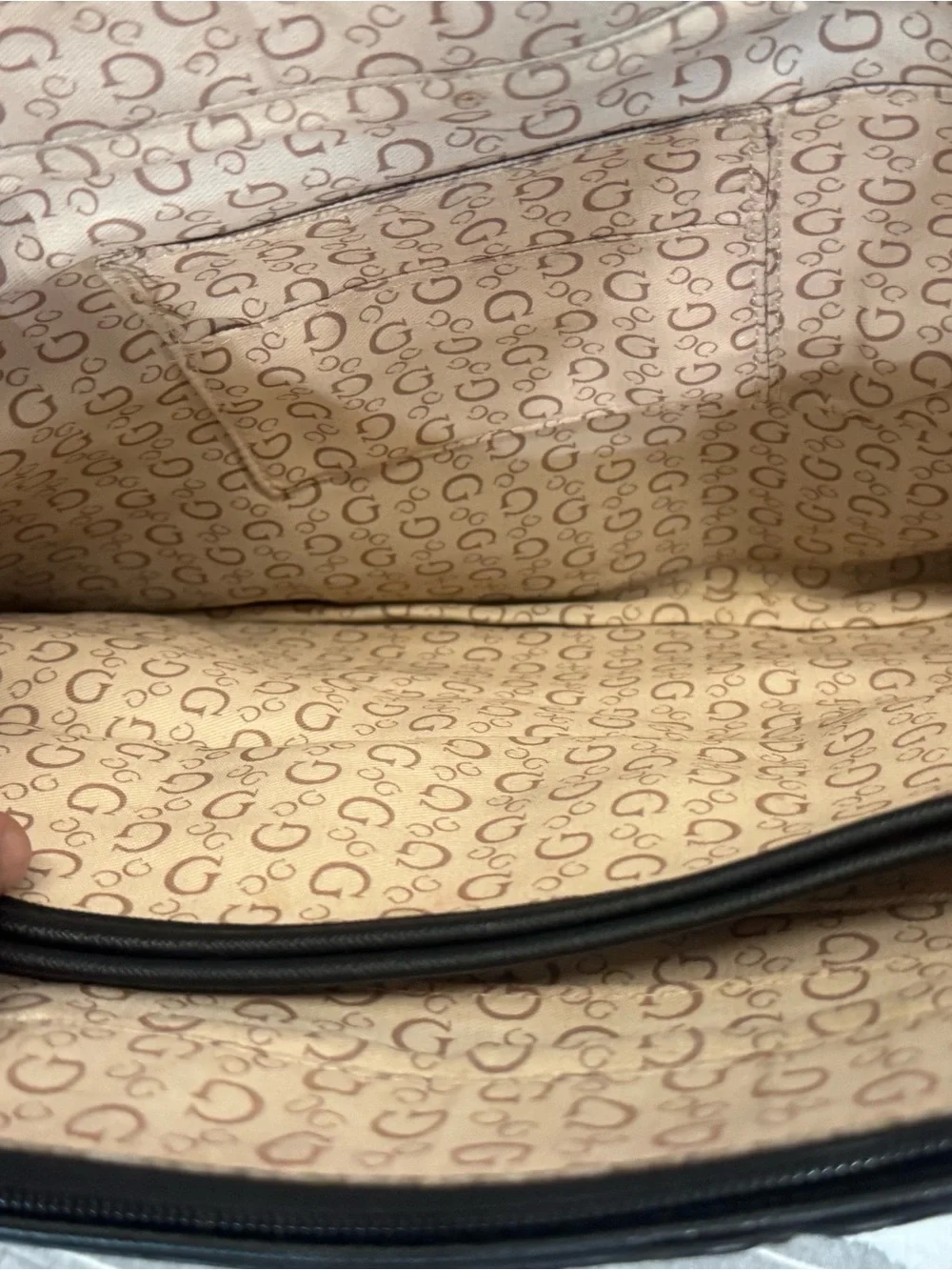 GUESS Gray Monogram Tote with Black Trim and Braided Handles